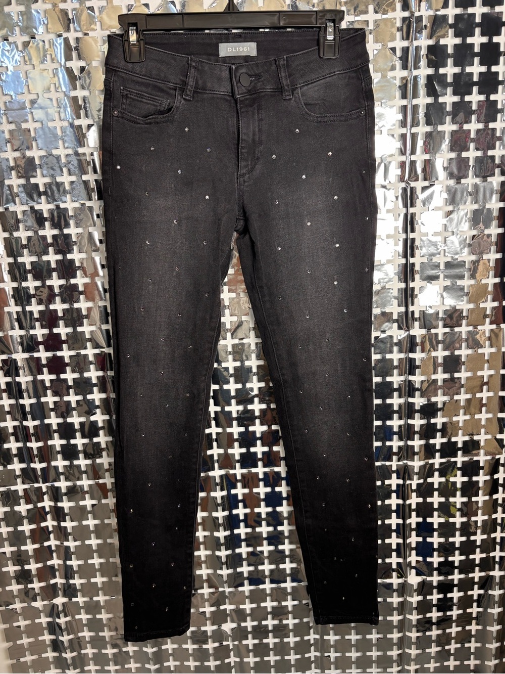 DL1961 Black Skinny Jeans with Rhinestone Detail